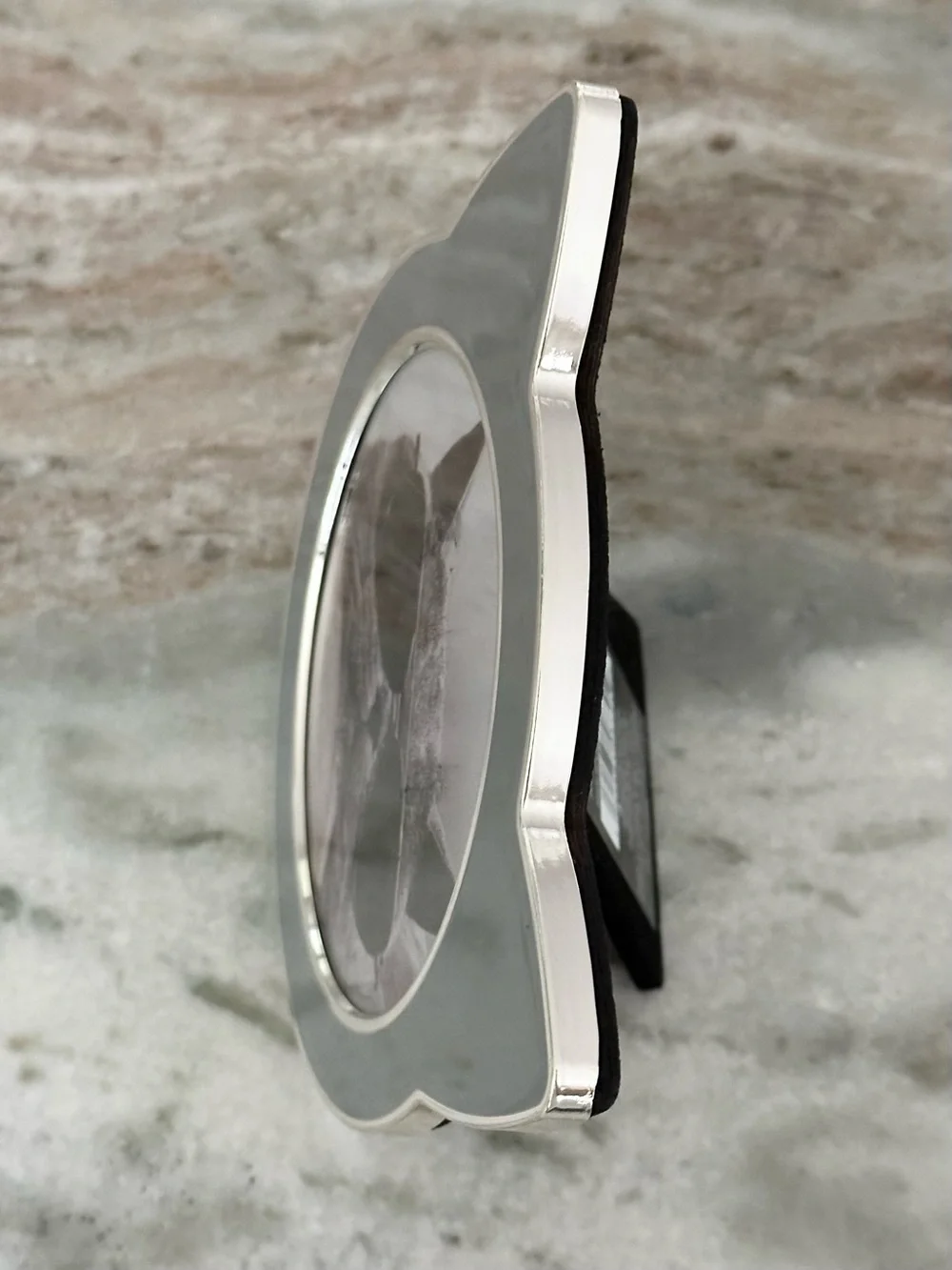 Kitty Cat Ear Shaped Round Picture Frame - Grey & Silver 4x4